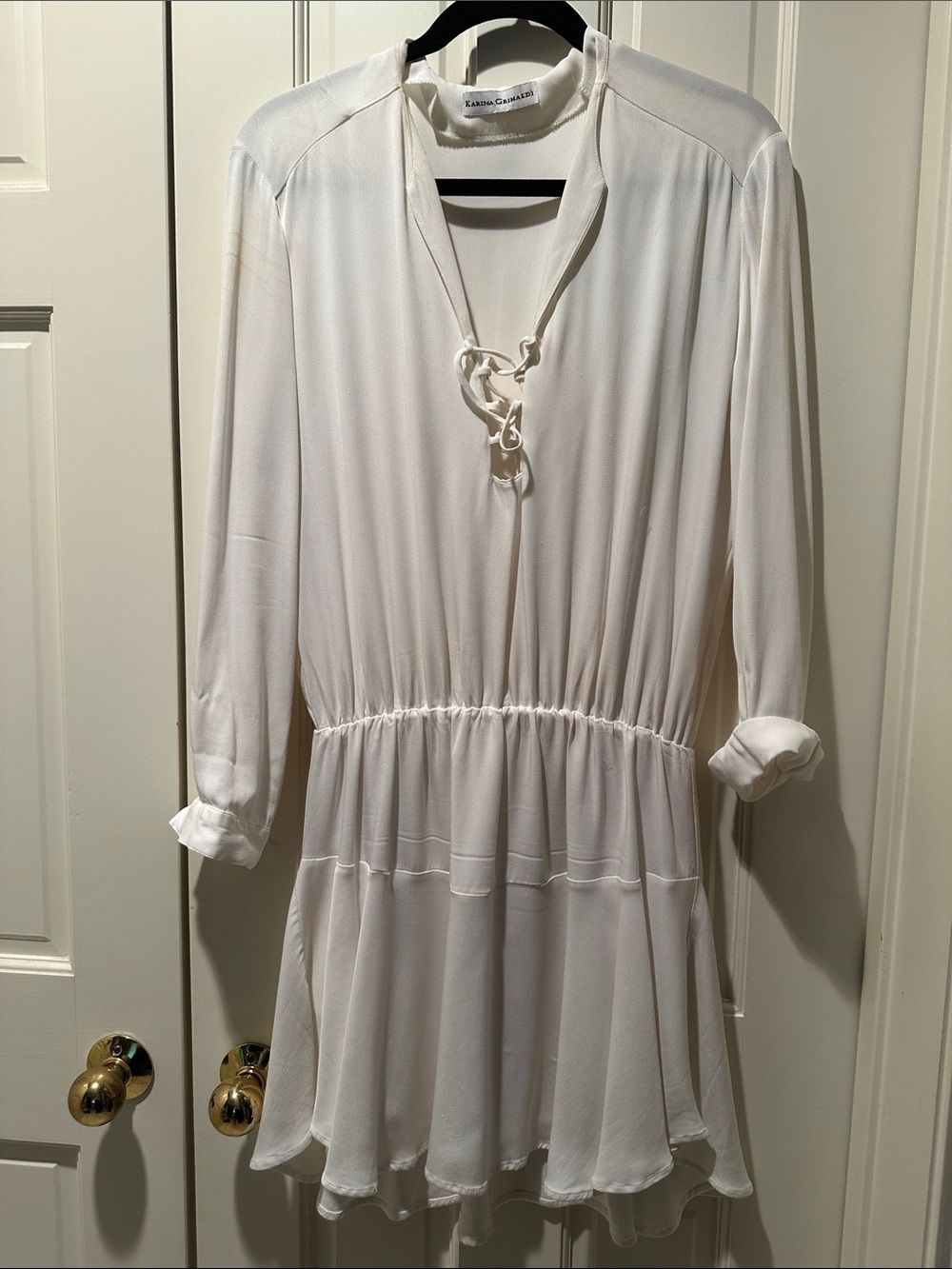 Karina Grimaldi Ivory Tie-Front Long-Sleeve Mini Dress